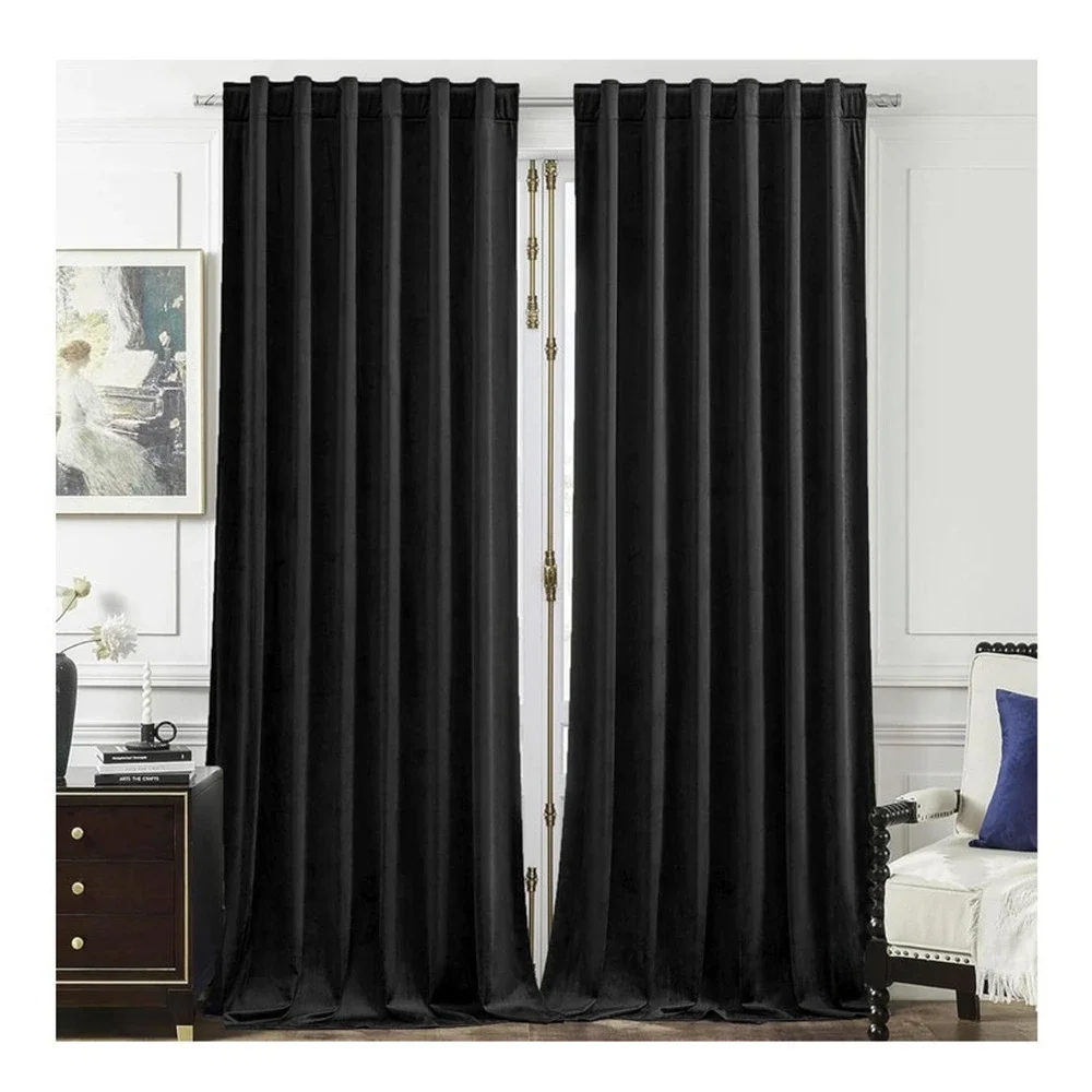 Luxury Black Velvet Blackout Curtains 84